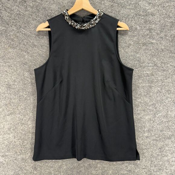 Ann Taylor Blouse Women L Large Black Rhinestone Sleeveless Wide Strap Zipper - Picture 1 of 7
